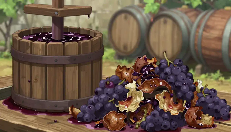 Visual representation of "marc" - The leftover pulp after juice has been squeezed from a fruit, usually grapes in wine-making.