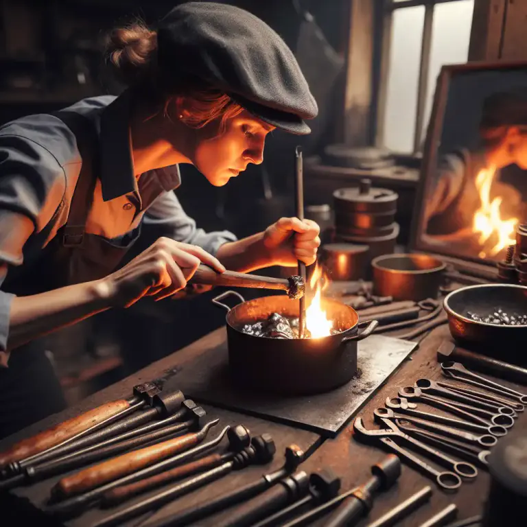 Visual representation of "skillet" - A metal tool for melting and pouring lead, used by plumbers.