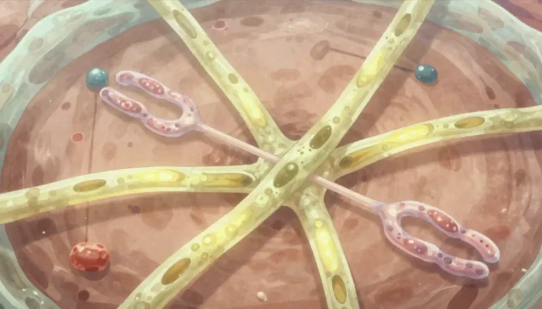 Visual representation of "microtubule" - A microtubule is a type of cylindrical structure found in the cells of plants and animals, made of protein filaments that help maintain the shape of the cell and are involved in various cellular processes.