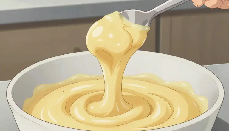 Visual representation of "gloopy" - Having a thick and sticky consistency.