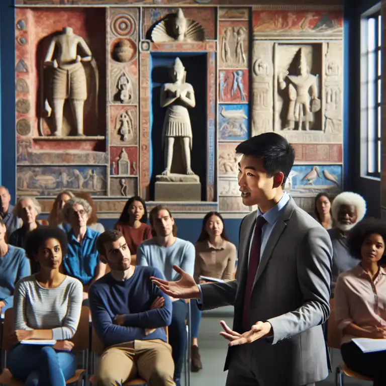 Visual representation of "lecturer" - Someone who delivers informative speeches in public.