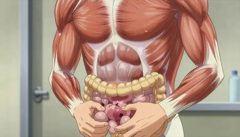 Visual representation of "hernia" - A health condition when a part of the body sticks out through a muscle wall which is normally containing it, often causes pain and discomfort.