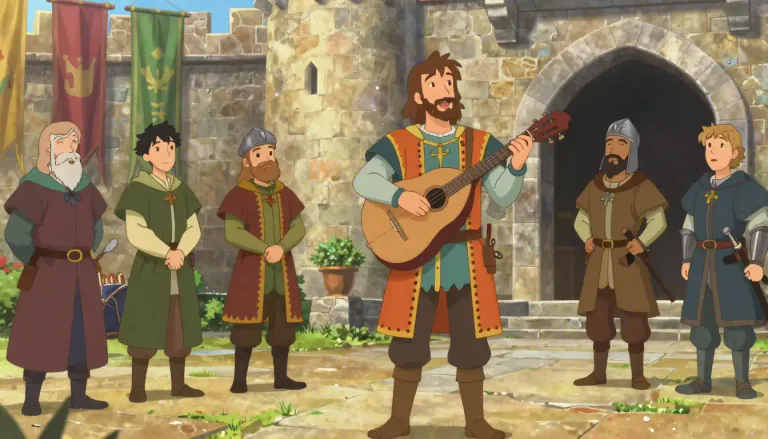 Visual representation of "troubadour" - A poet or musician in the Middle Ages who wrote and performed songs about chivalry and love.