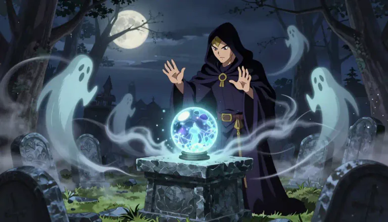 Visual representation of "necromancy" - The practice of supposedly communicating with the spirits of the dead in order to predict the future