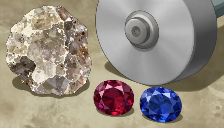 Visual representation of "corundum" - A hard mineral that is often used as an abrasive or in making rubies and sapphires for jewelery