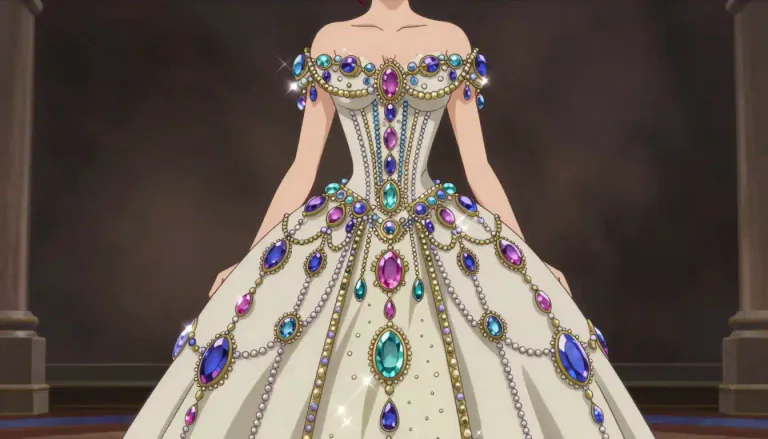 Visual representation of "bejewelled" - Decorated with many pieces of jewelry or gems