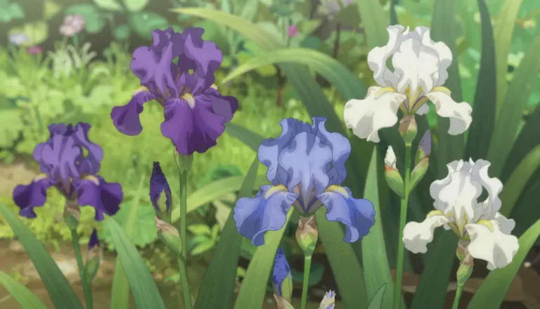 Visual representation of "iris" - A type of plant with many different species, that often produces flowers with tall, narrow leaves.