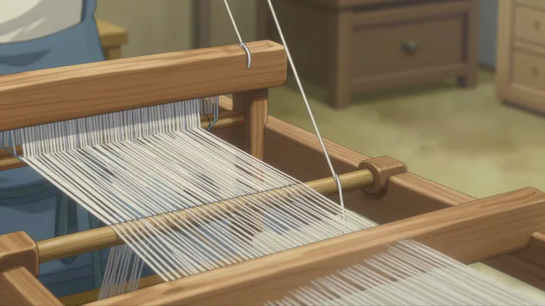 Visual representation of "heddle" - A heddle is a slender cord or rod used in weaving to lift threads.