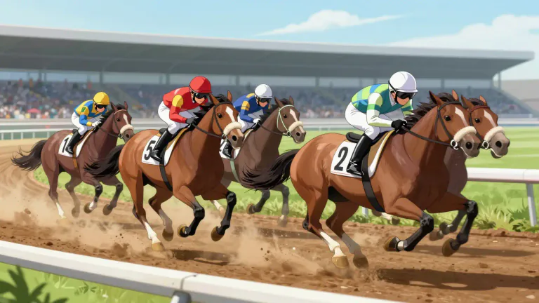 Visual representation of "horserace" - A sport in which horses compete against each other to see which can run the fastest.