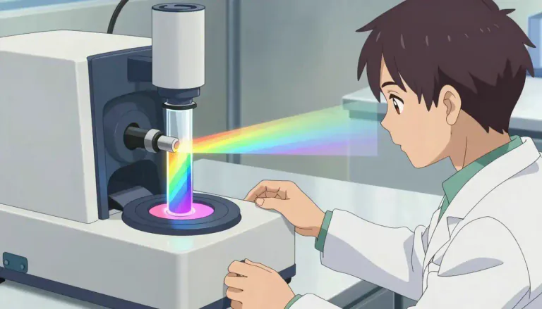 Visual representation of "spectrophotometric" - Related to the measurement of the intensity of light at different wavelengths to determine the concentration of substances.