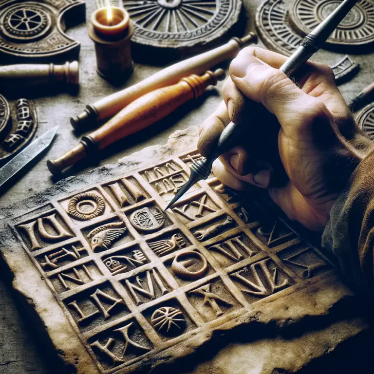 Visual representation of "stylus" - A sharp pointed tool used for engraving or writing on hard materials in ancient times.