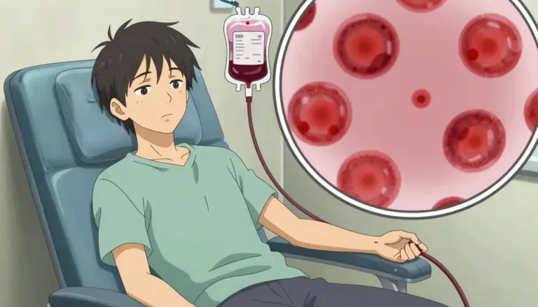 Visual representation of "thalassemia" - A genetic blood disorder resulting in the reduced production of hemoglobin, leading to anemia.