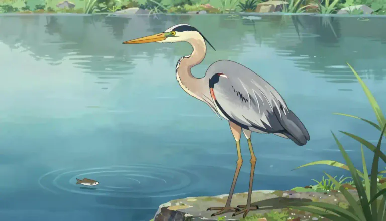 Visual representation of "heron" - A type of large bird with long legs, a long neck and a long beak, known for living near water and eating fish.