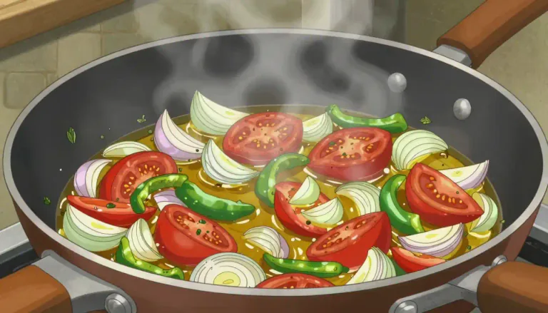 Visual representation of "sofrito" - A sauce made of sautéed vegetables, typically used as a base for various dishes in Latin American and Mediterranean cuisines.