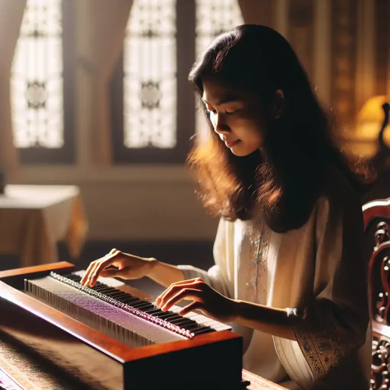 Visual representation of "clavichord" - A small, rectangular keyboard instrument that creates sound by striking metal strings with small metal blades.
