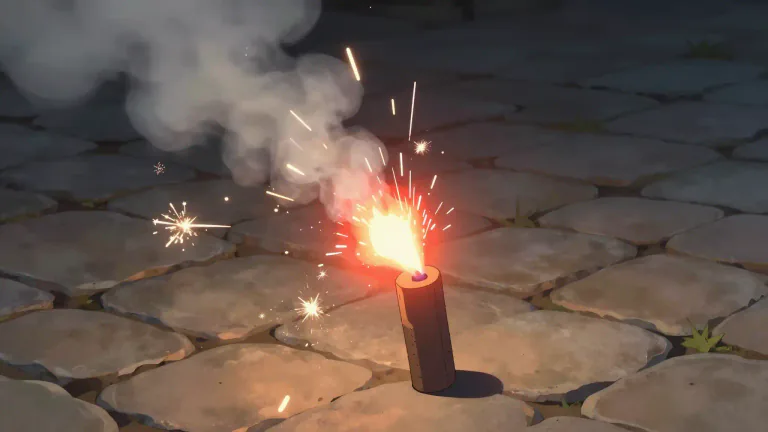 Visual representation of "squib" - A small firework that burns with a hissing sound before exploding.