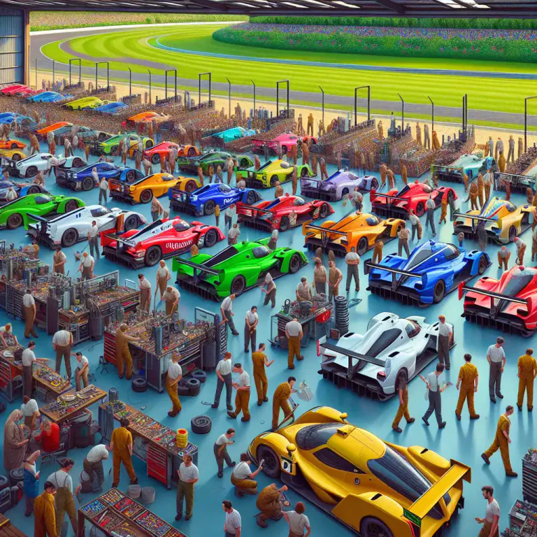 Visual representation of "paddock" - The enclosed area at a car racing event, where cars are kept until needed for racing