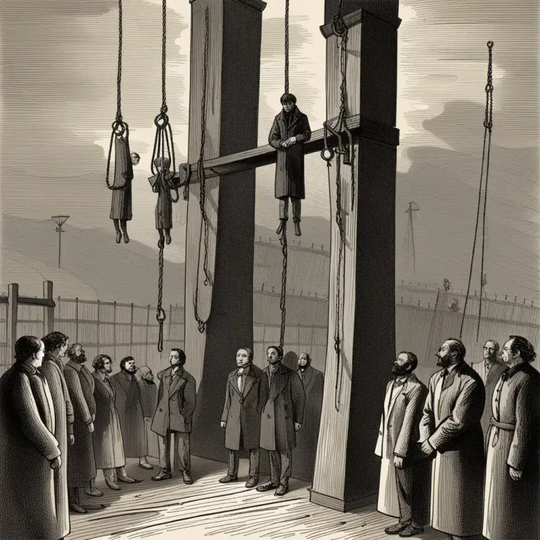 Visual representation of "gallows" - Execution by hanging, or the threat of it.