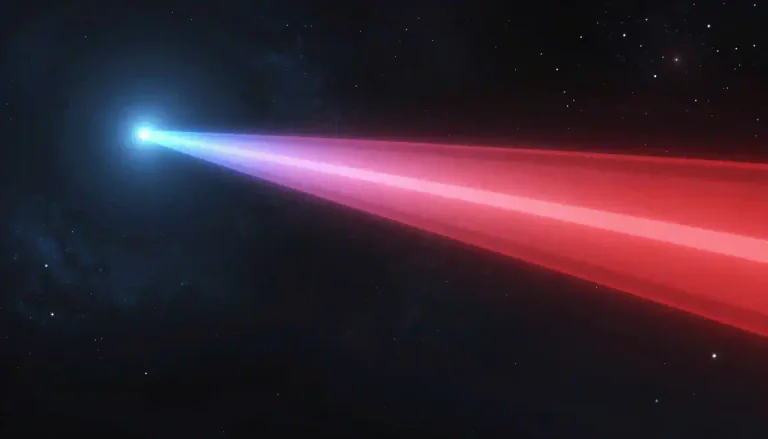 Visual representation of "redshift" - A term used to describe the increase in wavelength or decrease in frequency of light from a moving object, evidence of an object moving away.