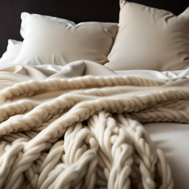 Visual representation of "blanket" - A heavy, loosely woven fabric usually of wool, and having a nap, used in bed clothing.
