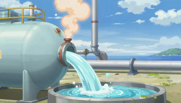 Visual representation of "regasification" - The process of converting liquefied natural gas back into its gaseous state.