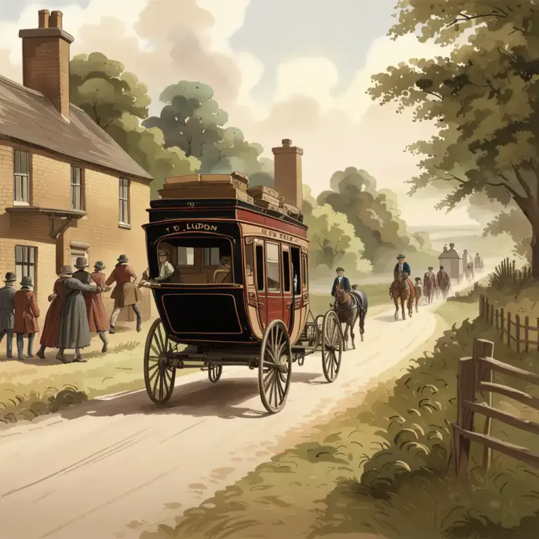 Visual representation of "diligence" - A public stagecoach or long-distance ride.
