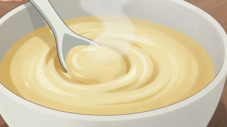 Visual representation of "creamy" - Having a smooth texture like cream