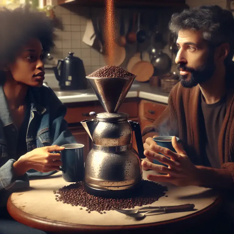 Visual representation of "perk" - To make coffee by letting hot water slowly through crushed coffee beans in a coffee percolator.