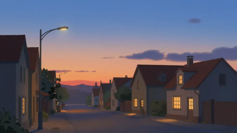 Visual representation of "evening" - The part of the day between afternoon and night.