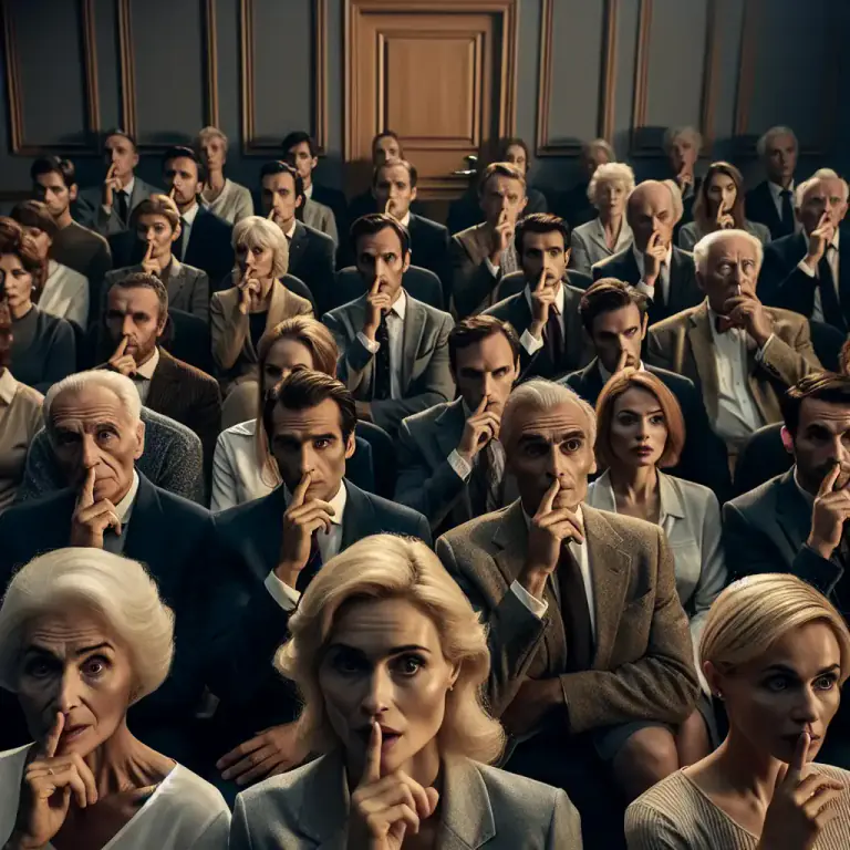 Visual representation of "hush" - To become quiet or calm.