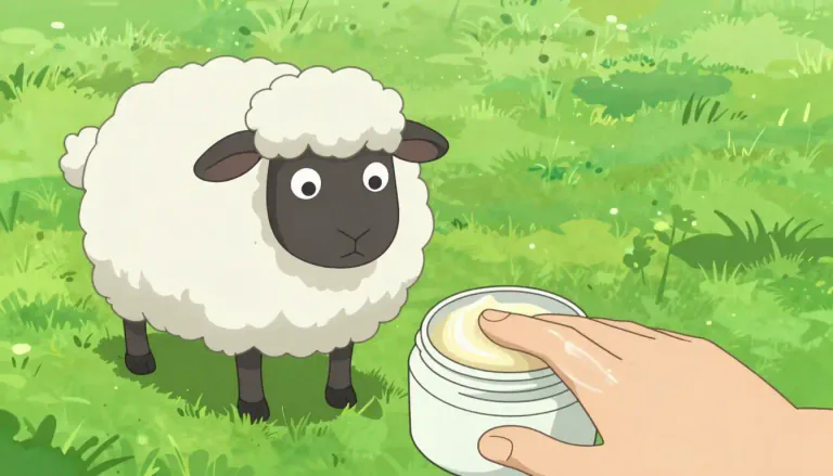 Visual representation of "lanolin" - A substance from sheep wool that is used in skin creams and lotions.