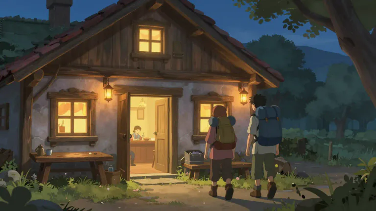 Visual representation of "inn" - A small hotel or place where travelers can rest and get food or drink