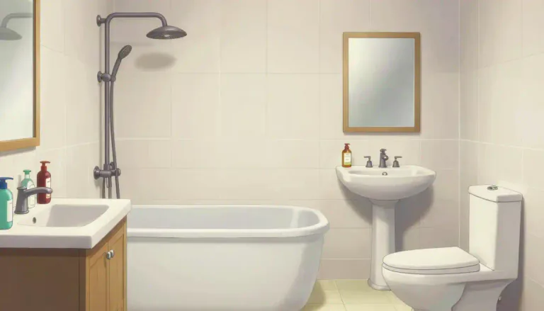 Visual representation of "bathroom" - A room in a house or building that has facilities for bathing and using the toilet.