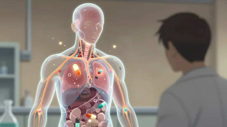 Visual representation of "pharmacology" - The science of how drugs work in the body.