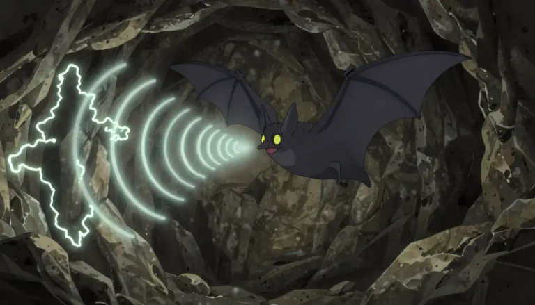 Visual representation of "echolocation" - Echolocation is a biological sonar used by several kinds of animals, such as bats and dolphins, which involves the emission of sound waves and the interpretation of the echoes that return.