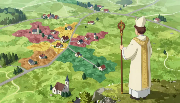Visual representation of "diocese" - An area that a bishop has responsibility for in a Christian Church