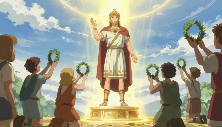 Visual representation of "deify" - To treat or worship someone or something as a god.
