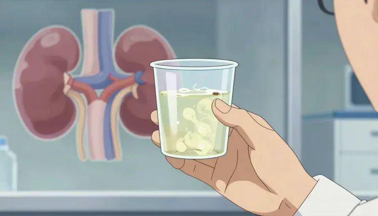Visual representation of "albuminuria" - The presence of an abnormal amount of albumin in the urine, which can indicate kidney disease.