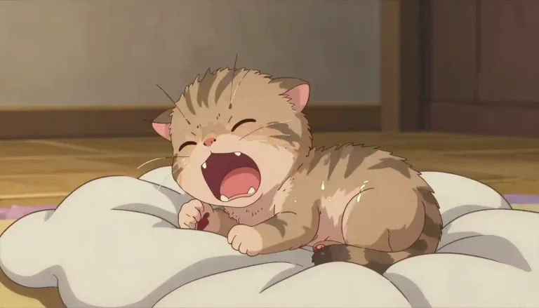 Visual representation of "mewling" - to cry weakly like a baby or a cat