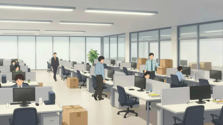 Visual representation of "downsizing" - The process of making a company or organization smaller by reducing the number of people working for it.