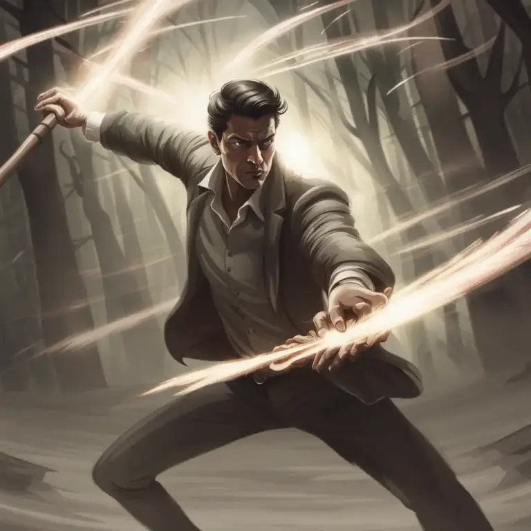 Visual representation of "lay about" - To attack or to hit someone or something without control