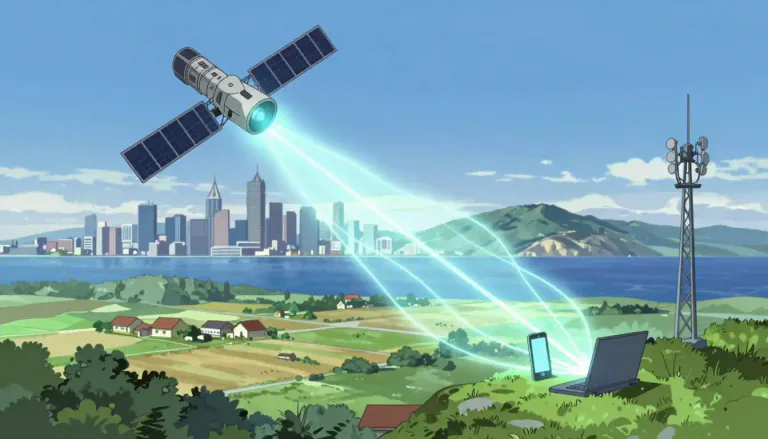 Visual representation of "telecommunications" - The technology of sending information, such as phone calls and internet data, over long distances.
