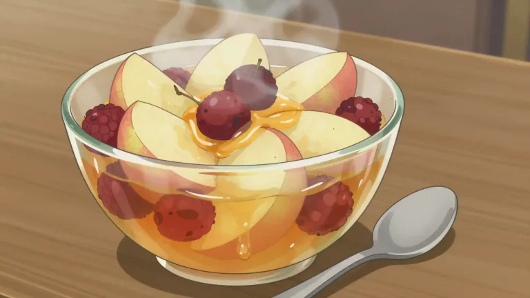Visual representation of "compote" - A dessert made of fruit cooked in syrup