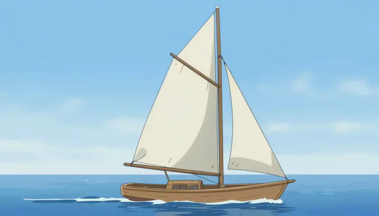 Visual representation of "sloop" - A one-masted sailboat with a single headsail and a mainsail