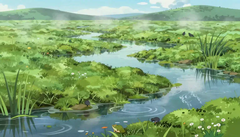 Visual representation of "fen" - A type of wetland fed by mineral-rich ground or surface water