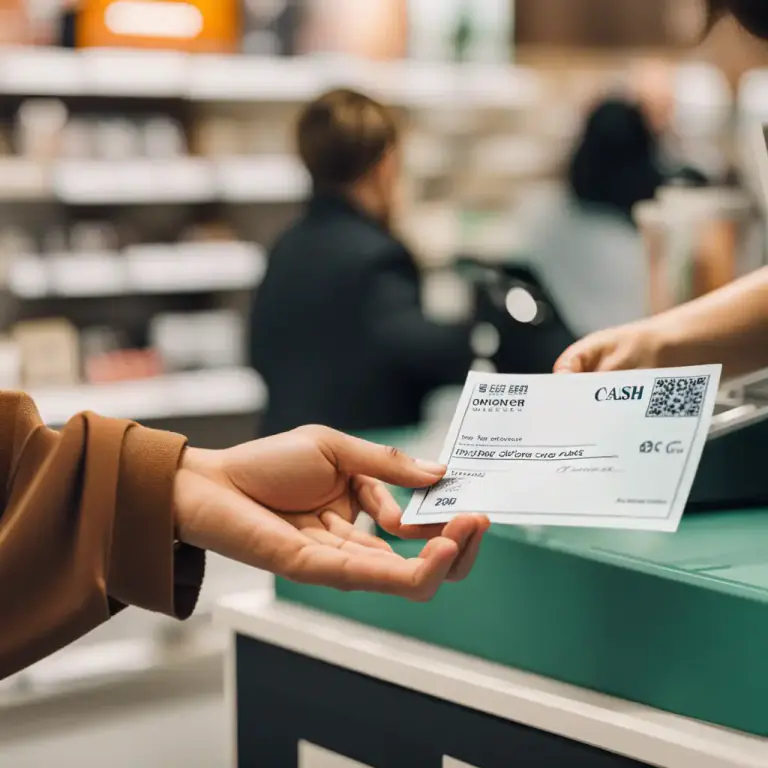 Visual representation of "cash in" - To exchange a voucher, cheque, or token for money