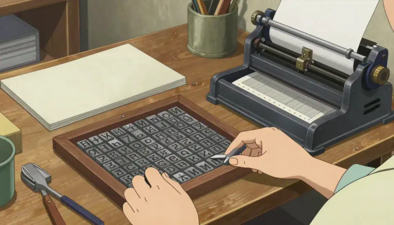 Visual representation of "typesetting" - The process of arranging text on printed material like books or newspapers