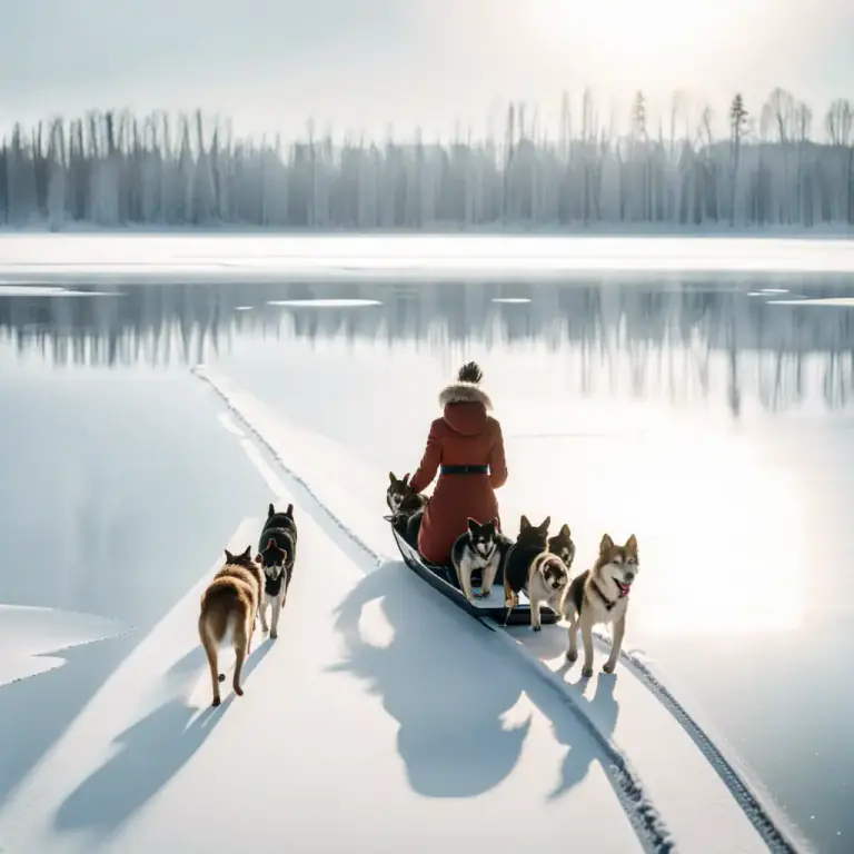Visual representation of "mush" - Make your way over snow using a sled and dogs
