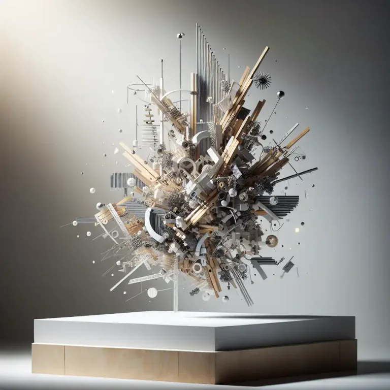 Visual representation of "assemblage" - A work of art made by grouping found or unrelated objects