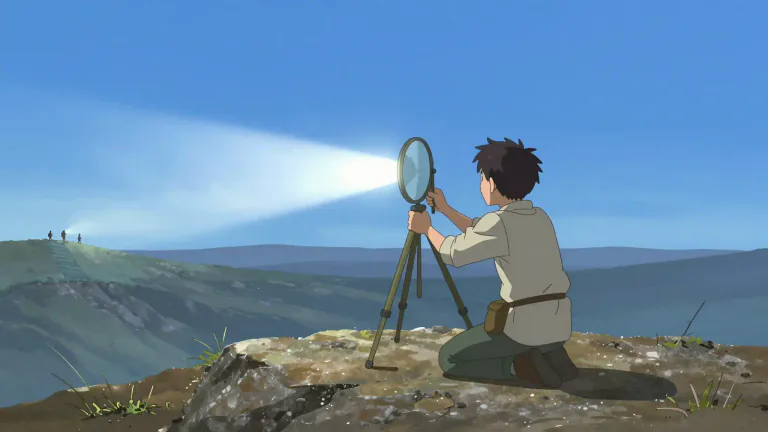 Visual representation of "heliograph" - A device that uses sunlight to send signals by flashing light in Morse code.